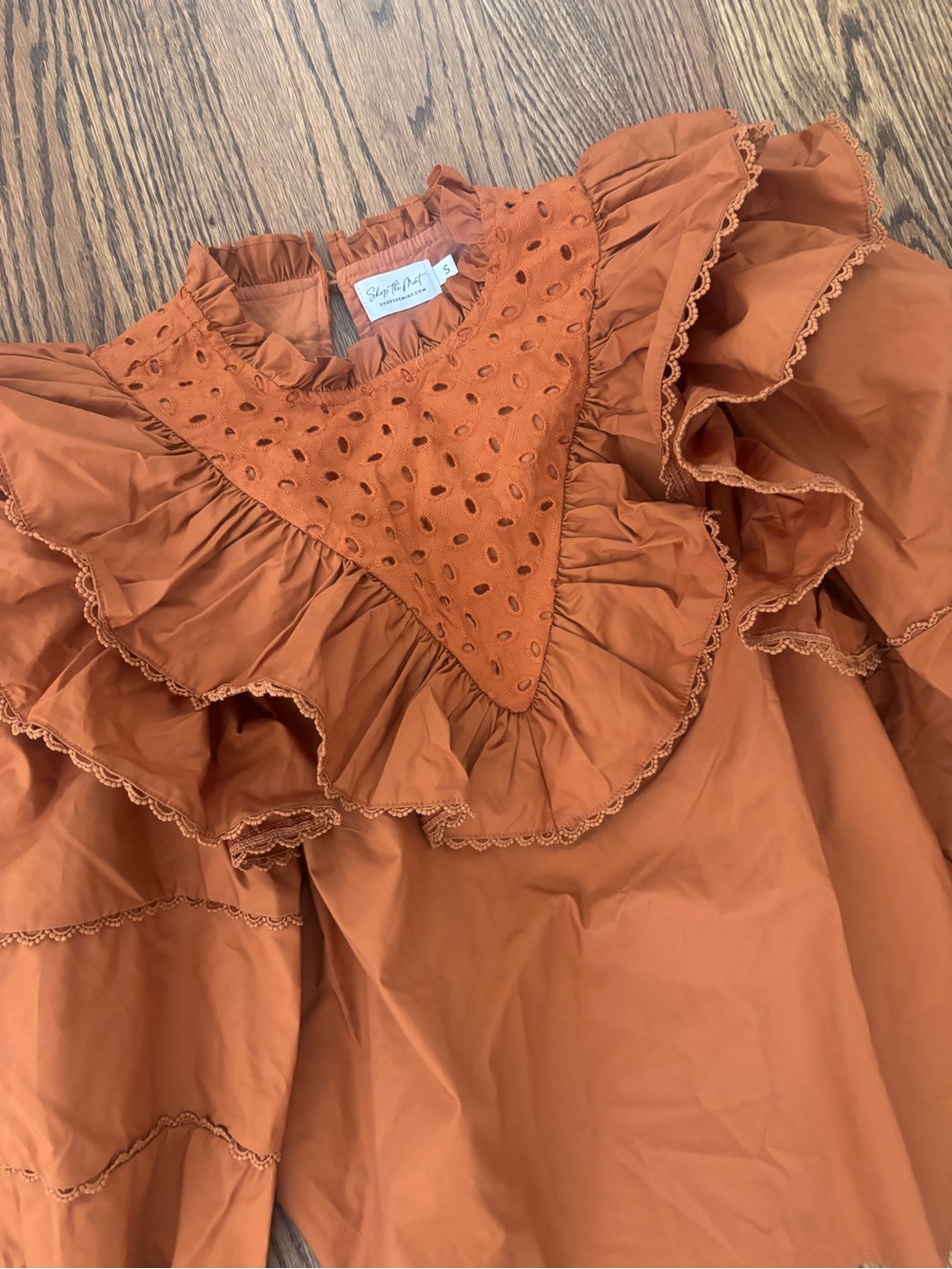 Ruffled Eyelet Blouse in Rust by Shop the mint - Picture 2 of 6